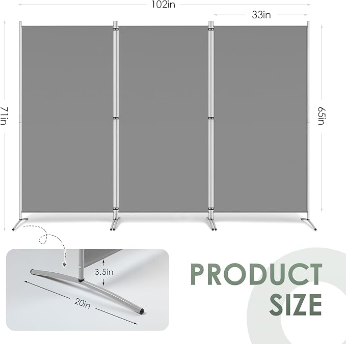 RANTILA 3 Panel Room Divider, 6 Ft Tall Folding Privacy Screen Freestanding - Image 2
