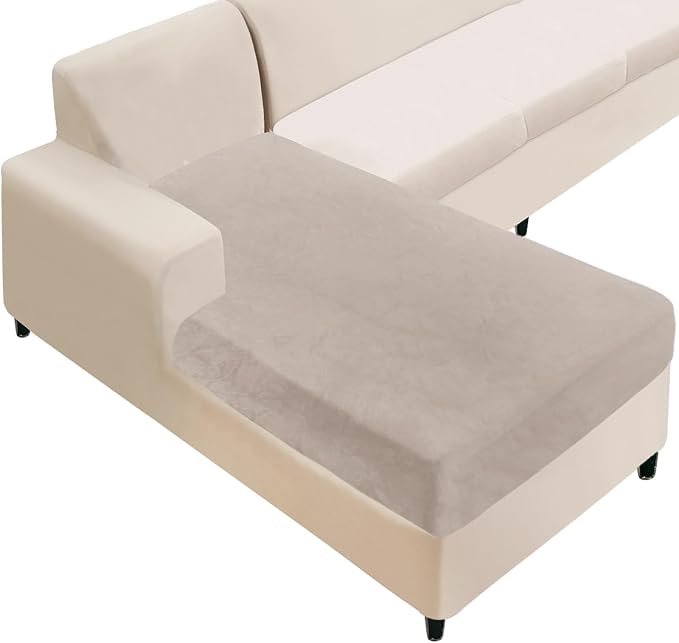 NAISI Sectional Couch Cover 1 Piece Velvet Separate Chaise Lounge Cover Soft by NAISI
