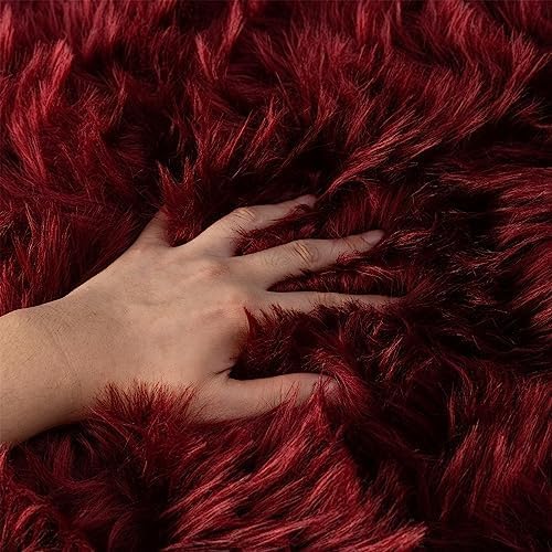 Fluffy Faux Fur Rug Burgundy Sheepskin Area Rug, 4x6 Ft Ultra Soft Shaggy Plush - Image 8