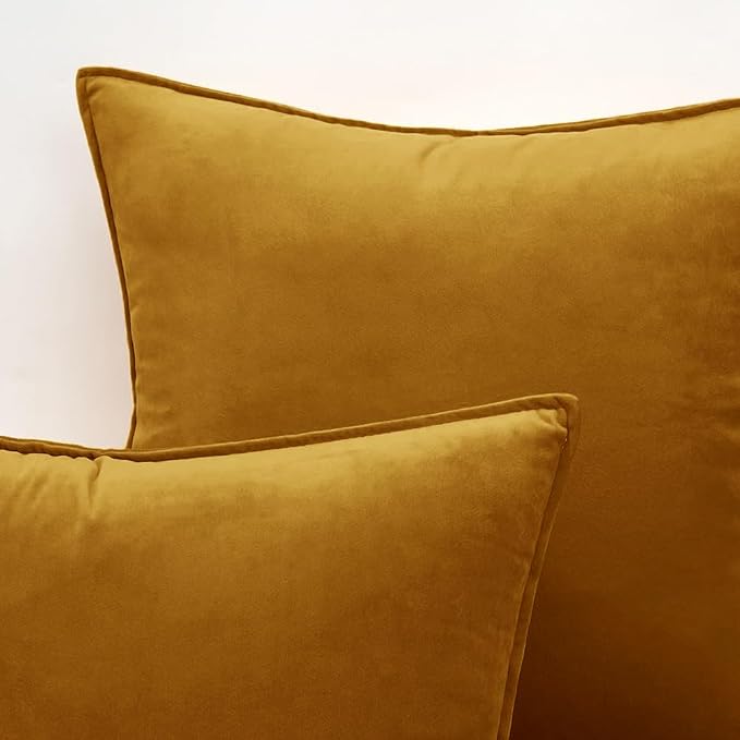 MIULEE Mustard Yellow Velvet Throw Pillow Covers 20x20 Soft Decorative Solid - Image 2