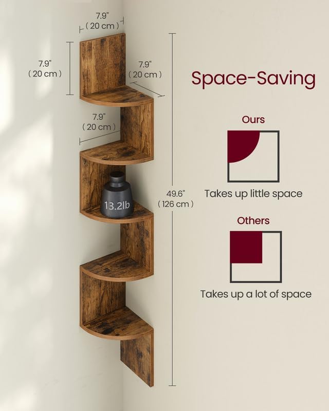 VASAGLE Corner Shelf Wall Mount, 5-Tier Floating Corner Bookshelf, Plant Shelf - Image 3