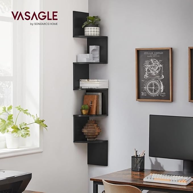 VASAGLE Corner Shelf Wall Mount, 5-Tier Floating Corner Bookshelf, Plant Shelf - Image 2