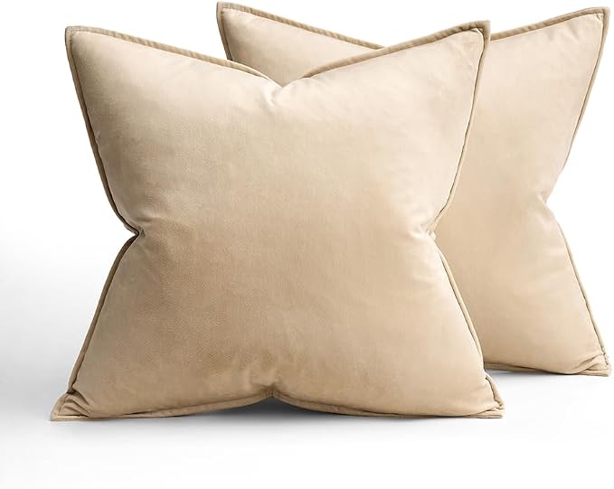 MIULEE Summer Beige Velvet Throw Pillow Covers 24x24 Soft Decorative Solid - Image 6
