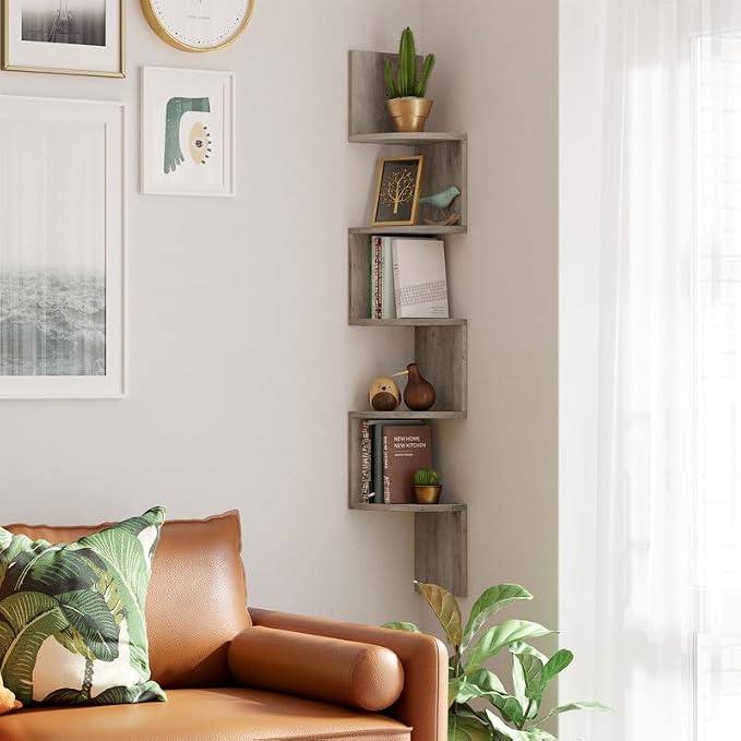 VASAGLE Corner Shelf Wall Mount, 5-Tier Floating Corner Bookshelf, Plant Shelf - Image 7