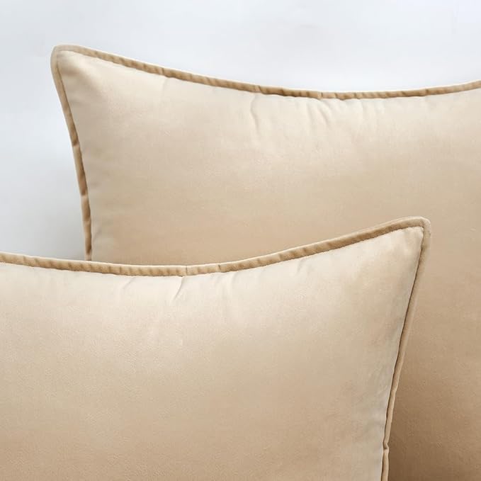 MIULEE Summer Beige Velvet Throw Pillow Covers 18x18 Soft Decorative Solid - Image 2