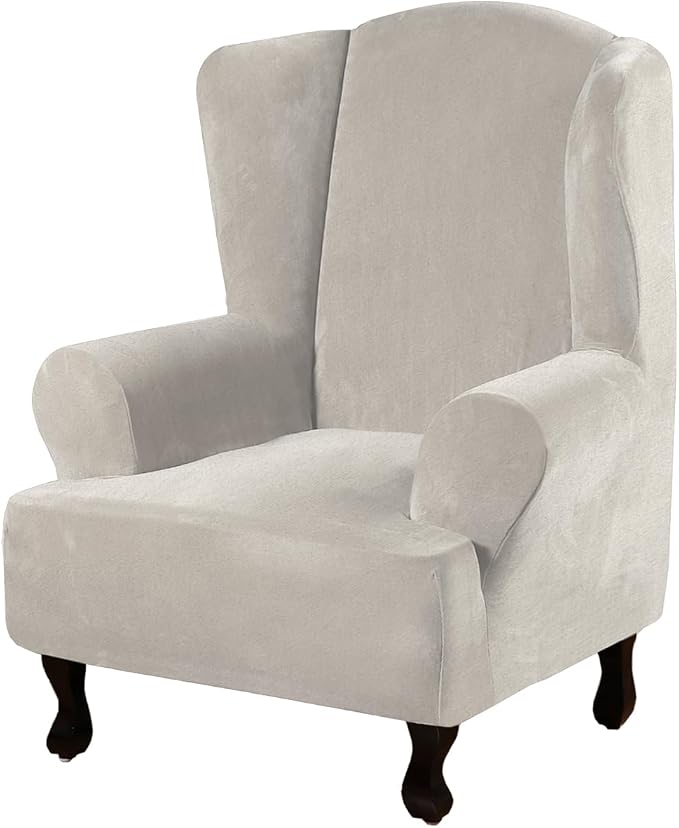 H.VERSAILTEX Wingback Chair Covers Velvet Plush Wing Chair Slipcover 1 Piece by HVERSAILTEX