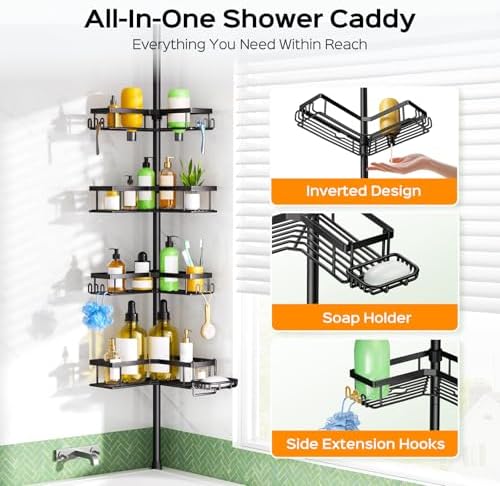 HAMITOR Shower Caddy Tension Pole: 4-Tier Corner Rustproof Bathroom Organizer - Image 6