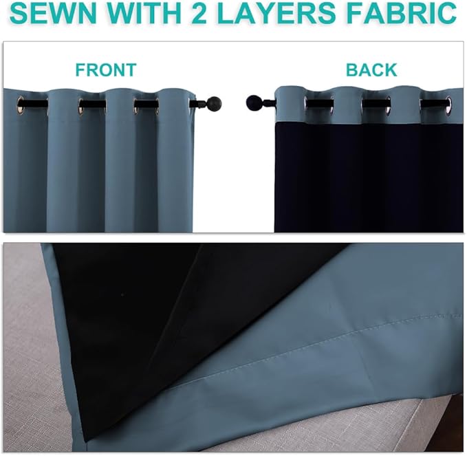 NICETOWN 100% Blackout Window Curtain Panels, Smoky Blue, 2 Pieces, 52-inch - Image 5