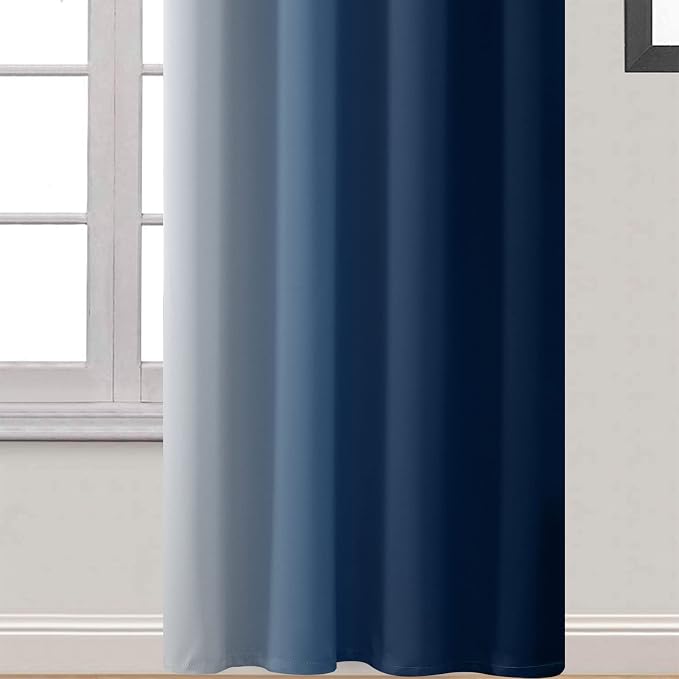 Yakamok Blue and Greyish White Ombre Curtains, Room Darkening Gradient Color - Image 4