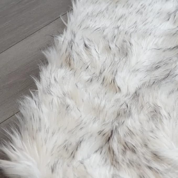 ORINOVA White and Grey Faux Shaggy Fur Rug - Image 6
