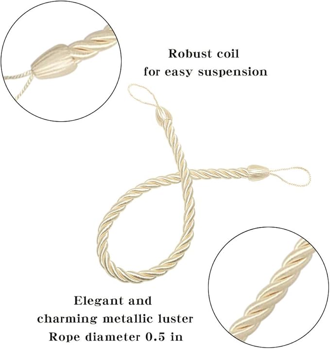 BEL AVENIR Curtain Ropes Tiebacks Tie-Backs, Curtain Handmade Holdbacks - Image 2