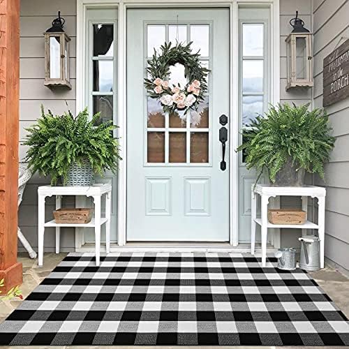 IOHOUZE Buffalo Plaid Checkered Rug 4x6 Ft Front Door Mats, Washable Area Rugs by iOhouze