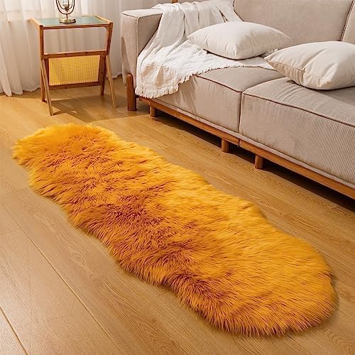 Faux Fur Rug Runner 2x6 ft Yellow - Image 7