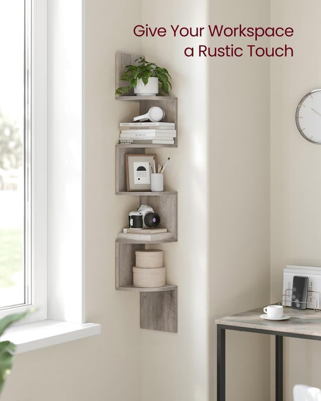 VASAGLE Corner Shelf Wall Mount, 5-Tier Floating Corner Bookshelf, Plant Shelf - Image 5