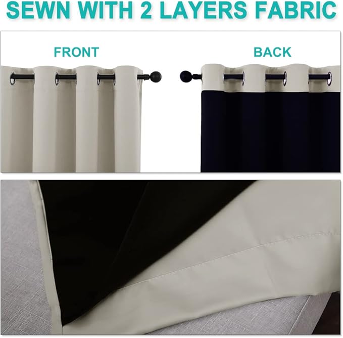 NICETOWN Natural 100% Blackout Lined Curtains, 1 Pair, 2 Thick Layers Narrow - Image 6