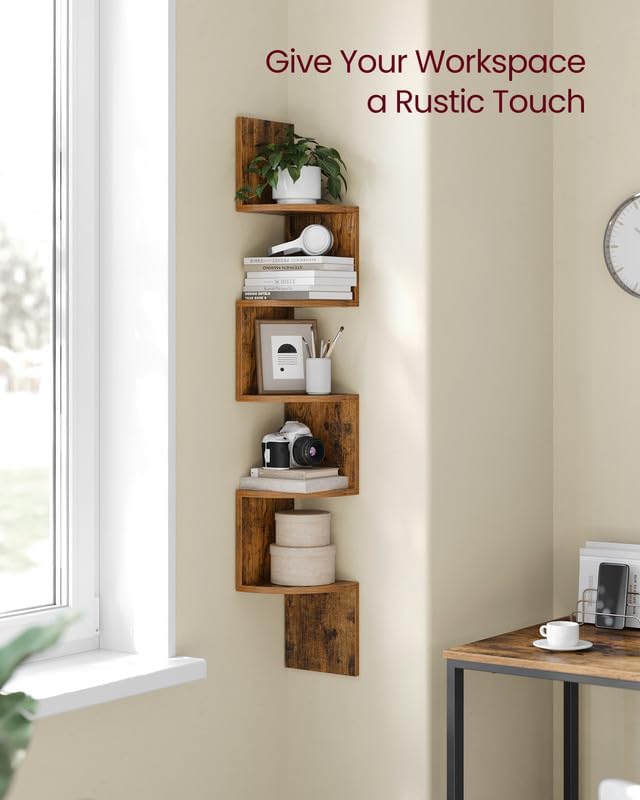 VASAGLE Corner Shelf Wall Mount, 5-Tier Floating Corner Bookshelf, Plant Shelf - Image 5