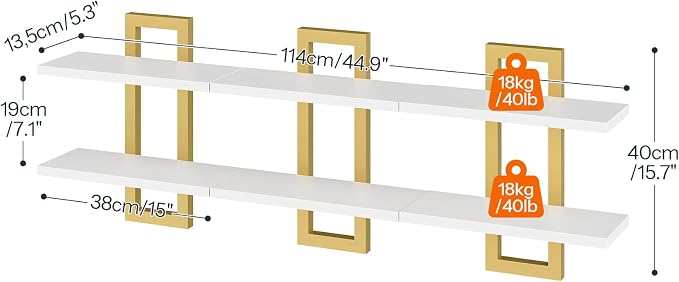 HOOBRO Floating Shelves, 15 Inch Wall Shelf Set of 3, Wall Mounted Storage - Image 2