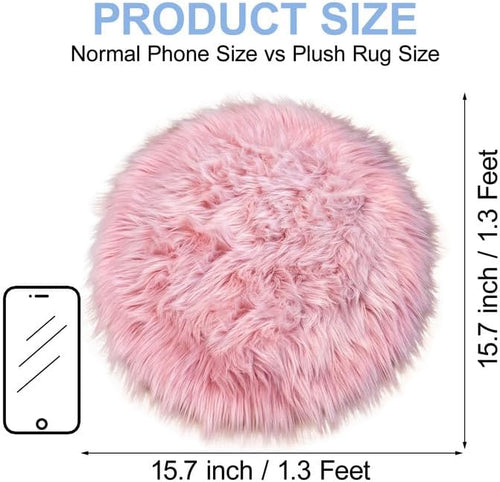 15.7 Inches Mini Pink Round Faux Fur Sheepskin Area Rug, Fluffy Small Circle - Image 2