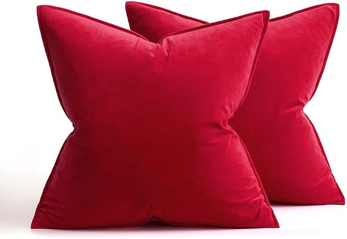MIULEE Red Velvet Throw Pillow Covers 18x18 Soft Decorative Solid Square - Image 6