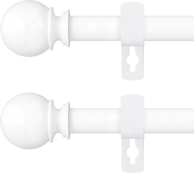 White Curtain Rods for Windows 48 to 84 or 88 Inches Max-2 Pack 5/8'' Metal by Poskena