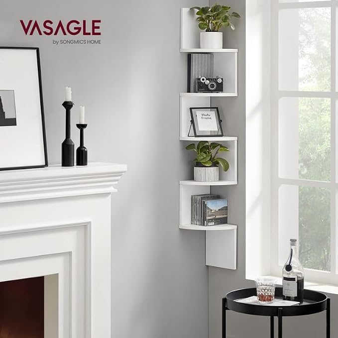 VASAGLE Corner Shelf Wall Mount, 5-Tier Floating Corner Bookshelf, Plant Shelf - Image 2