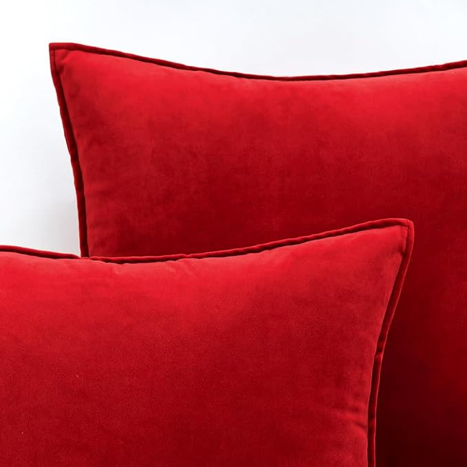 MIULEE Bright Red Velvet Throw Pillow Covers 18x18 Soft Decorative Solid Square - Image 2