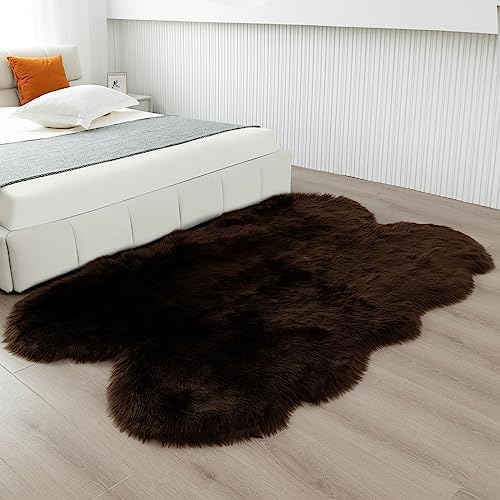 Fluffy Faux Fur Rug Coffee Sheepskin Area Rug, 4x6 Ft Ultra Soft Shaggy Plush - Image 7