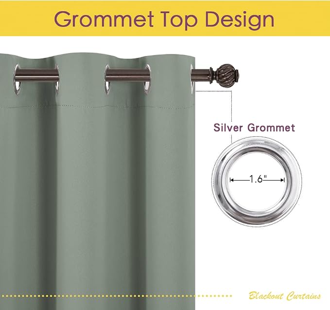 NICETOWN Thermal Insulated Greyish Green Blackout Curtains - Image 3