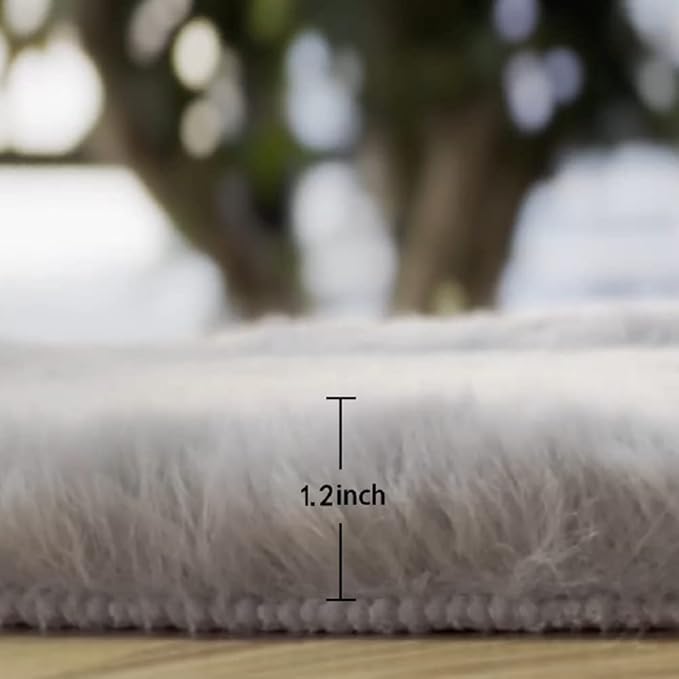 ORINOVA Grey Faux Rabbit Washable Furry Fur Area Rugs - Image 2