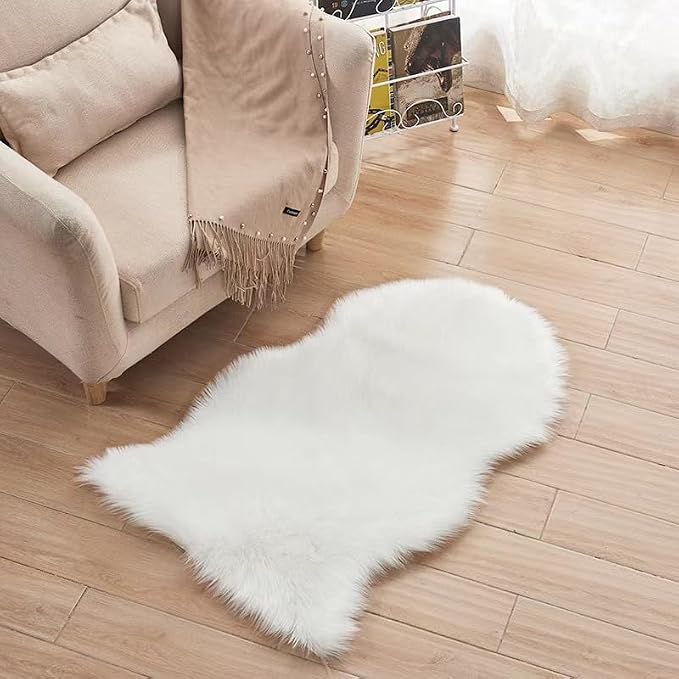 Faux Fur Small Rug 2 x 3 ft White Shaggy Sheepskin Machine Washable Fuzzy Area - Image 4