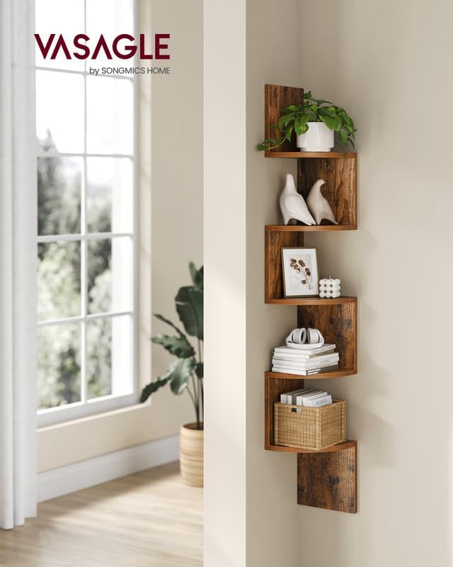 VASAGLE Corner Shelf Wall Mount, 5-Tier Floating Corner Bookshelf, Plant Shelf - Image 2