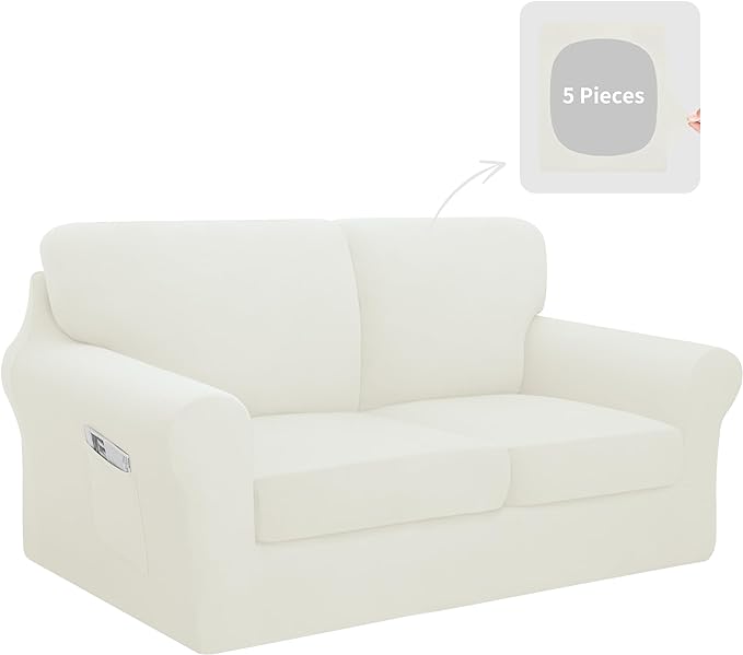 Easy-Going 5 Pieces Stretch Loveseat Cover Washable Loveseat Slipcover Set by Easy-Going