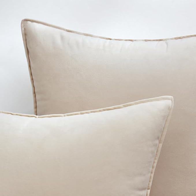 MIULEE Cream White Velvet Throw Pillow Covers 16x16 Soft Decorative Solid - Image 2