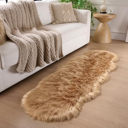 Faux Fur Rug Runner 2x6 ft Brown - Image 4