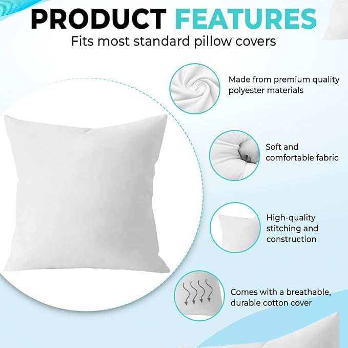QUBA LINEN Throw Pillow Inserts, 18x18 Inches - Image 7