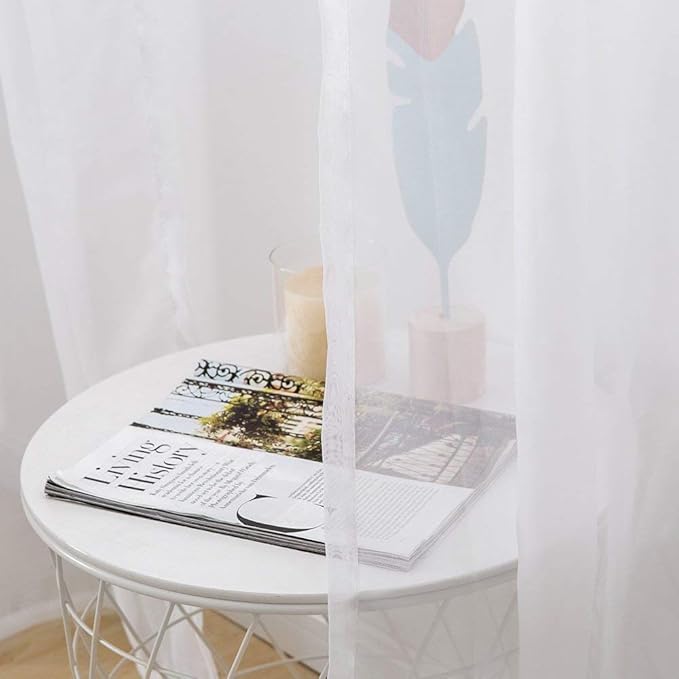 MIULEE Short White Sheer Curtains 45 Inches Long, Light Filtering Voile Drapes - Image 6