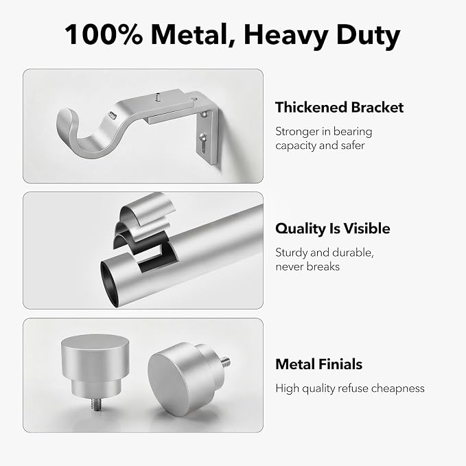 IFELS Heavy Duty Curtain Rods for Windows 48 to 84 Inch, 1 Inch Silver Window - Image 3