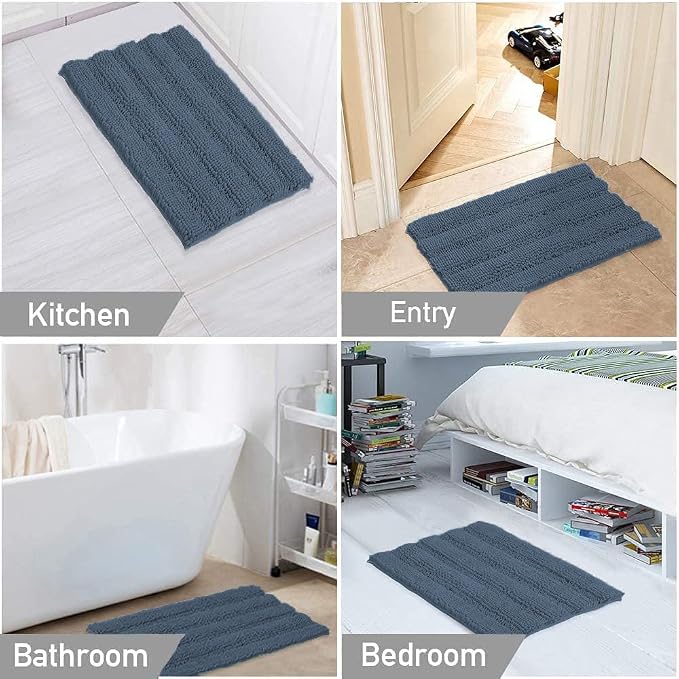 Turquoize Chenille Bathroom Rugs Non-Slip Bath Mats - Image 6