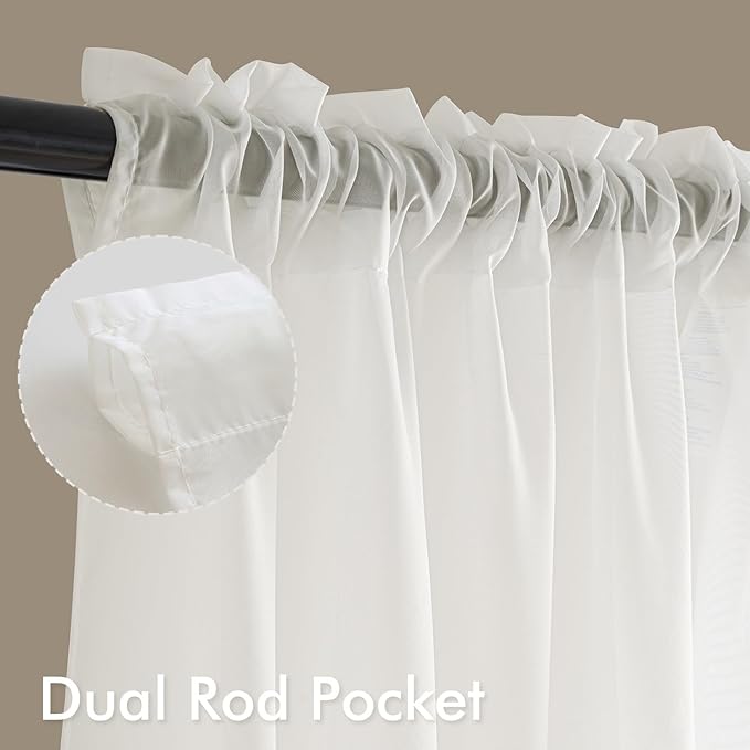 MIULEE Ivory Sheer Curtains 63 Inches Long, 4 Panels Set, Light Filtering Rod - Image 3