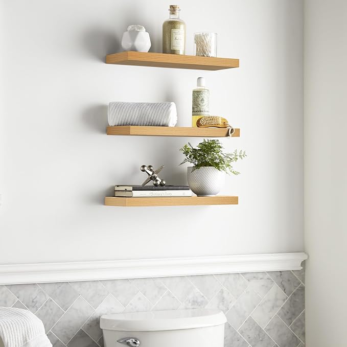 BAYKA Floating Shelves for Wall, Wall Mounted Rustic Wood Shelves for Bathroom - Image 4