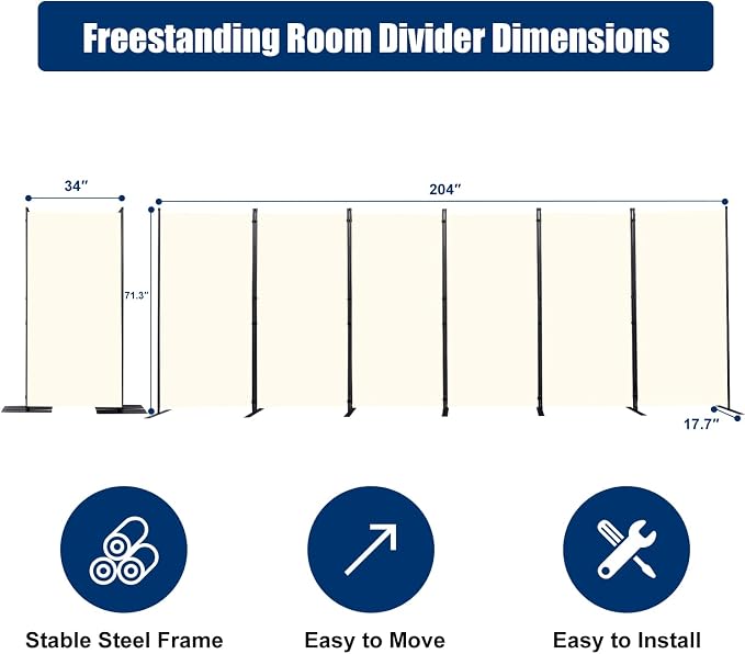 Room Divider 6FT Portable Room Dividers and Folding Privacy Screens, 6 Panel - Image 6