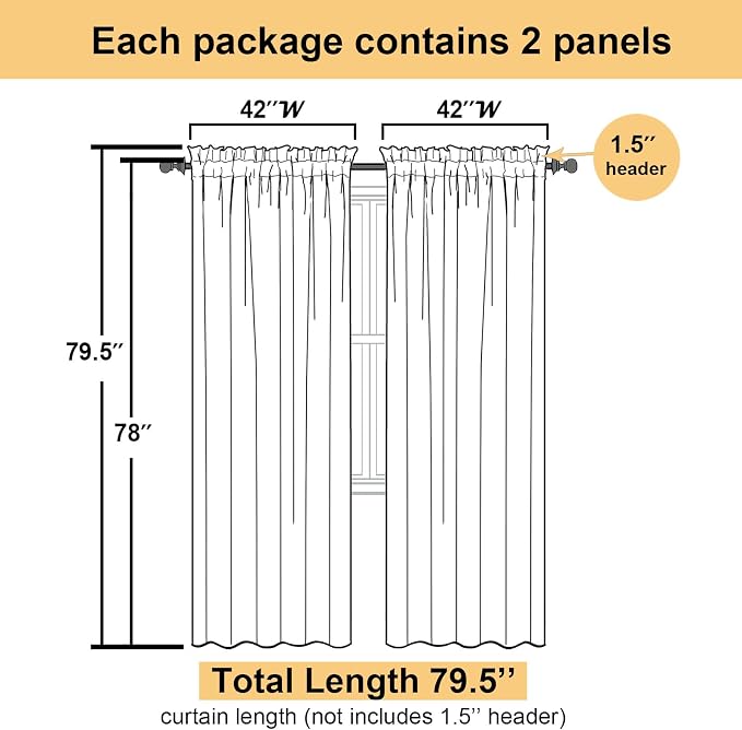 Lecloud Goose Yellow Sheer Curtains 78 Inches Long 2 Panels, Airy Light - Image 3