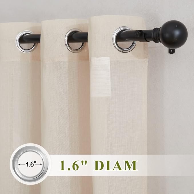 NICETOWN Beige Linen Curtains 63 inch Length 2 Panels, Grommet Flax Semi Sheer - Image 2