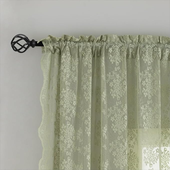 YJ YANJUN Vintage Lace Curtains -Victorian Floral Sage Green 102 inches Curtains - Image 3