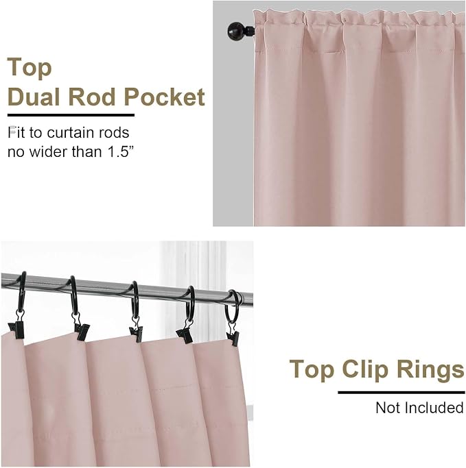OVZME Blush Pink Blackout Curtains 2 Panels - Image 4