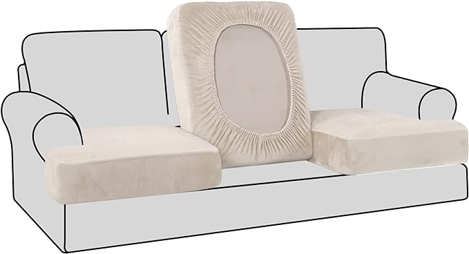 H.VERSAILTEX Stretch Velvet 3 Piece T Cushion Sofa Slipcovers Individually by HVERSAILTEX