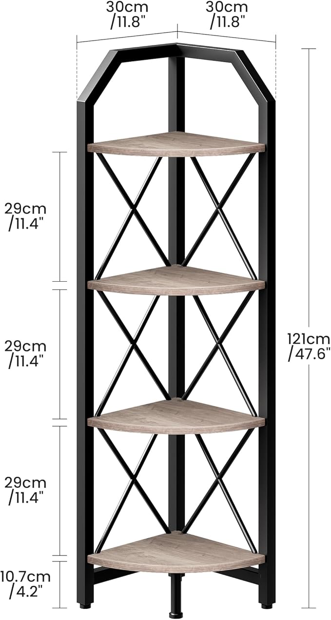 CHOEZON 4-Tier Corner Shelf, Industrial Corner Bookshelf, 47.6" Corner Storage - Image 2