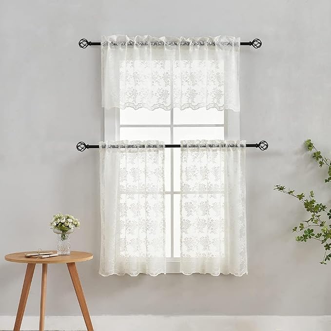 YJ YANJUN Vintage Lace Curtains Short 2 Panels Victorian Floral Farmhouse Cafe - Image 5