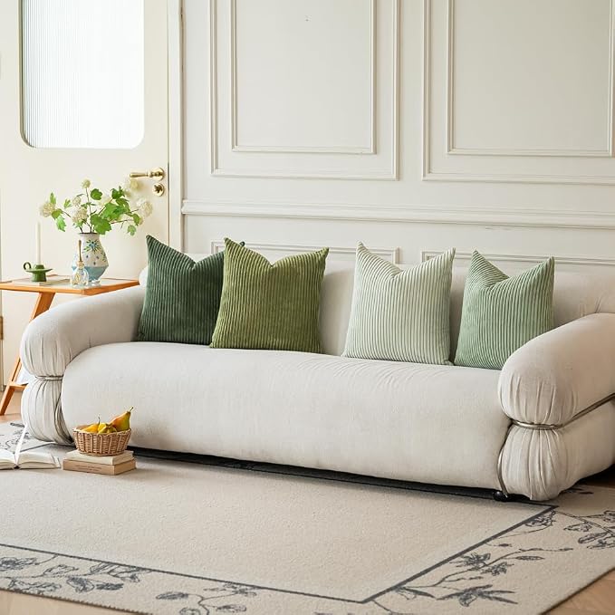 LANANAS Neutral Couch Throw Pillow Covers 18x18 Inch Set of 4 Sage Green - Image 3