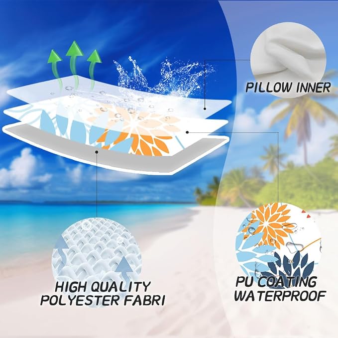 Light blue and Orange Floral Pillow Covers 18x18 Set of 2 Outdoor Waterproof - Image 3